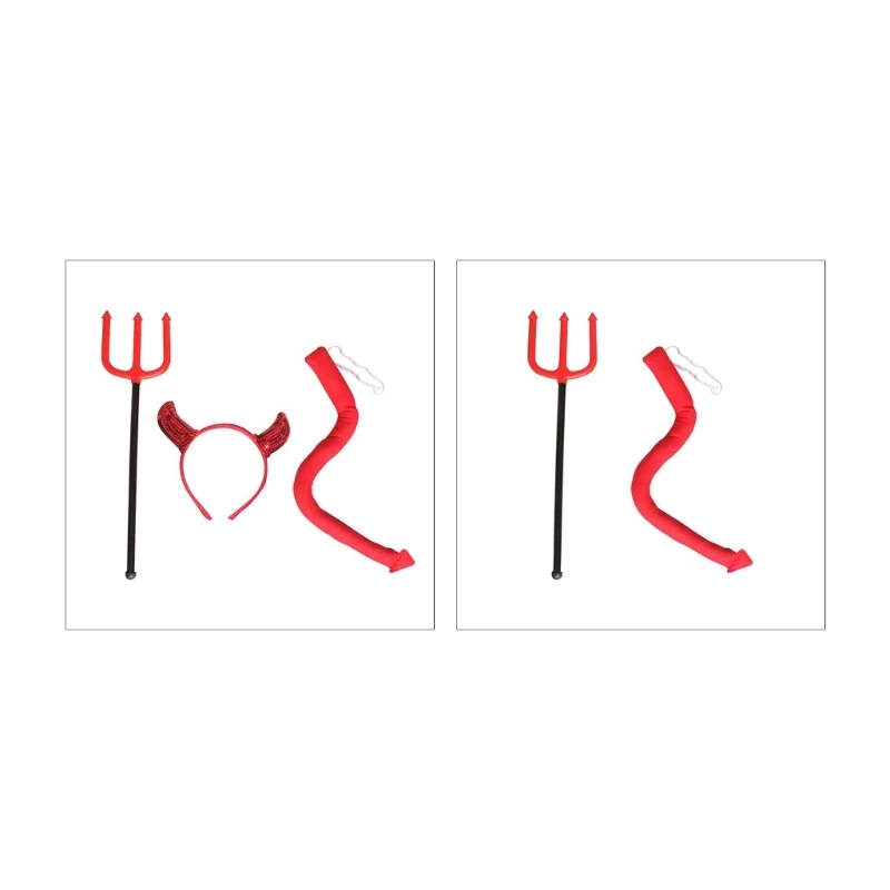 652F Cosplay Kostuum Set Duivel Hoorns Hoofdband Haarspeld Choker Staart voor Kinderbenodigdheden