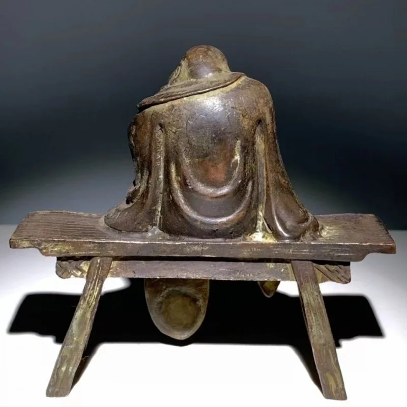 Rural vintage items: Daruma Zen master, Buddha, Guanyin, bench, old bronze statue, antique decorative pieces for collection