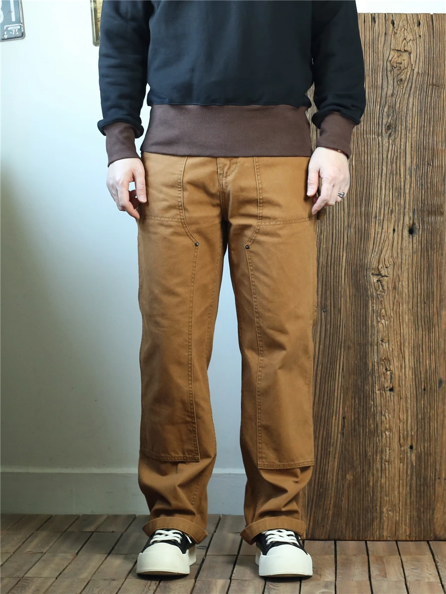 

Американские рабочие брюки для лесорубов, свободные, прямого кроя, из канваса, длинные, с двойными коленями, мужские повседневные брюки, молодежные, стильные