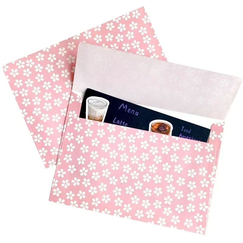 10pcs Pink cherry blossom envelope White texture pattern blank paper handmade DIY write letter 17.5cm*12.5cm