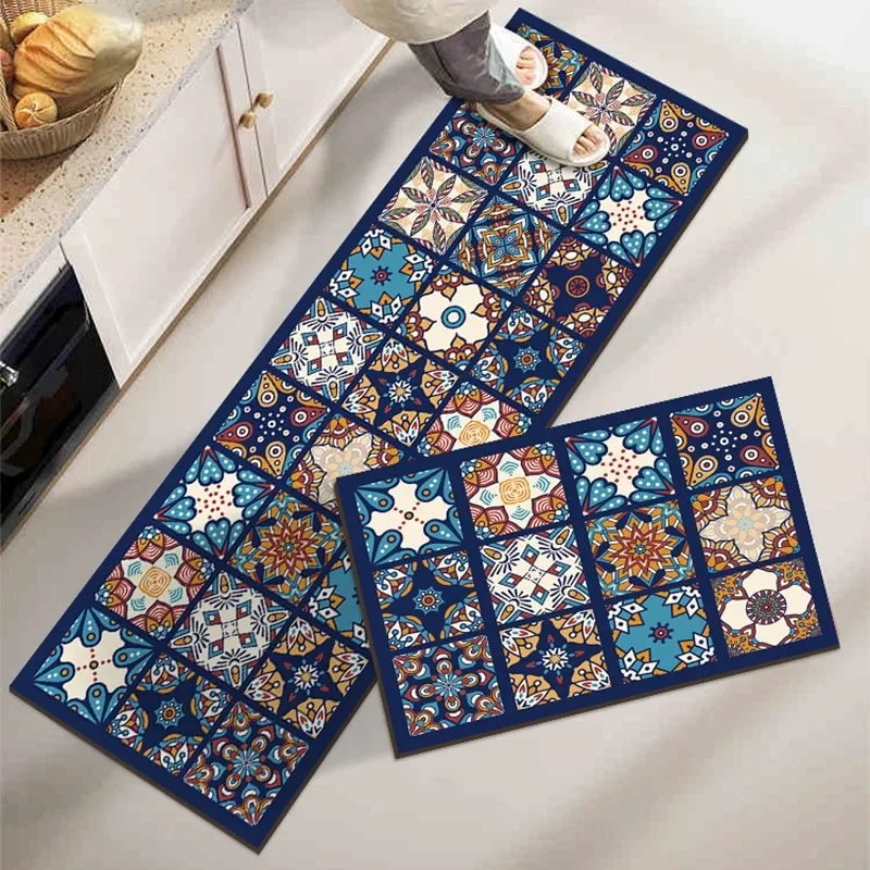 

Kitchen Carpet Waterproof Anti Slip PVC Leather Balcony Sink Floor Mat Oil-proof Dirt Resistant No-wash Wipeable Rug Alfombra