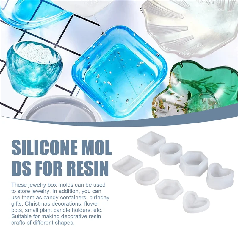 

SYW-4 Pack Box Resin Molds Jewelry Box Molds Heart Shape /Hexagon/Round And Square Epoxy Molds Containers With Lid