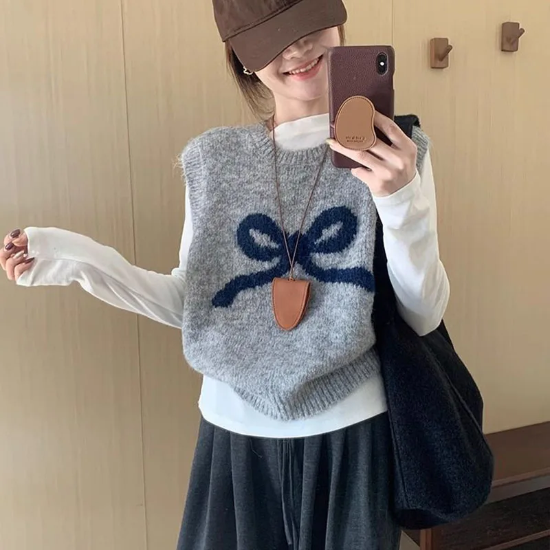 

Women's Comfortable Soft Sleeveless Sweater Vest Spring Autumn Vintage Chic O-neck Pullovers Loose Casual Knitted Tops