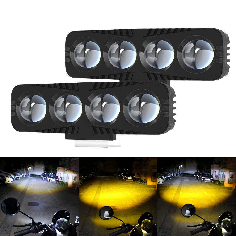

2pcs Additional LED Motorcycle Lights Headlight Spotlights 4lens Laser bulb moto Auxiliary lamp Fog Lights Scooter Driving light