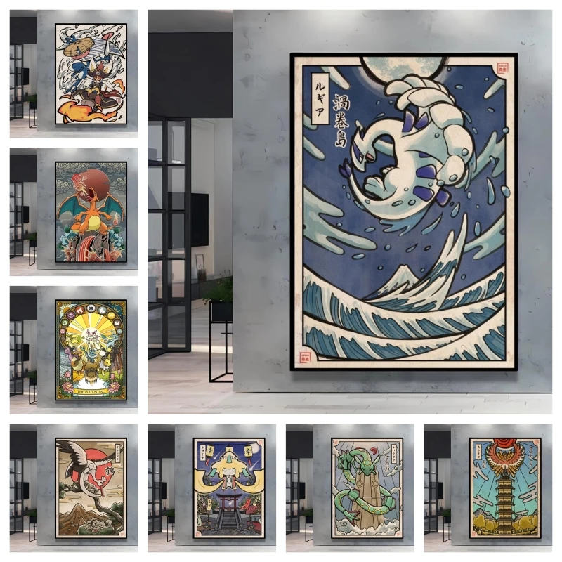 Pintura artística en lienzo, póster de Pokemon Lugia, imagen de personaje de dibujos animados que no se decolora, decoración moderna de pared del hogar, regalos de cumpleaños
