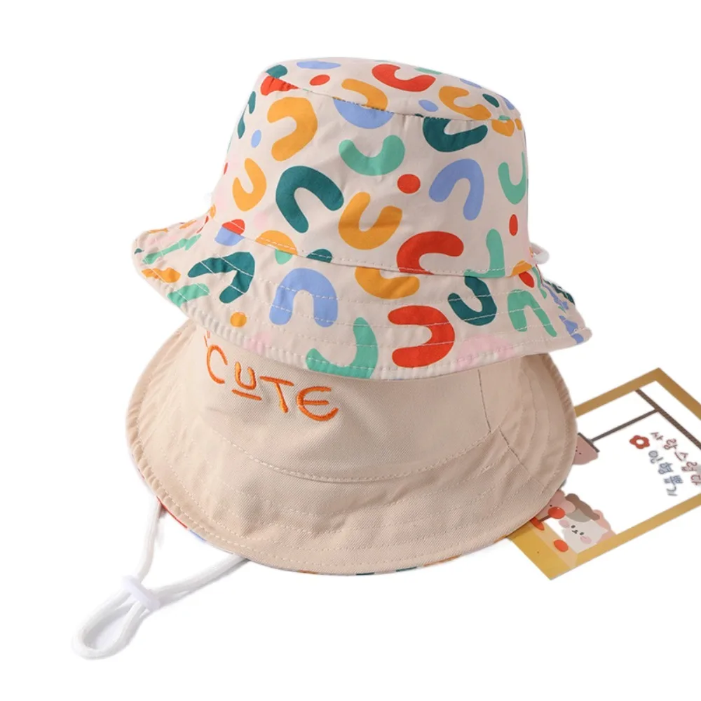 

Korean Style Double Sided Kid Sunhat Breathable Cotton Baby Shading Hat Letter Embroidery Anti-UV Children's Fisherman Hat