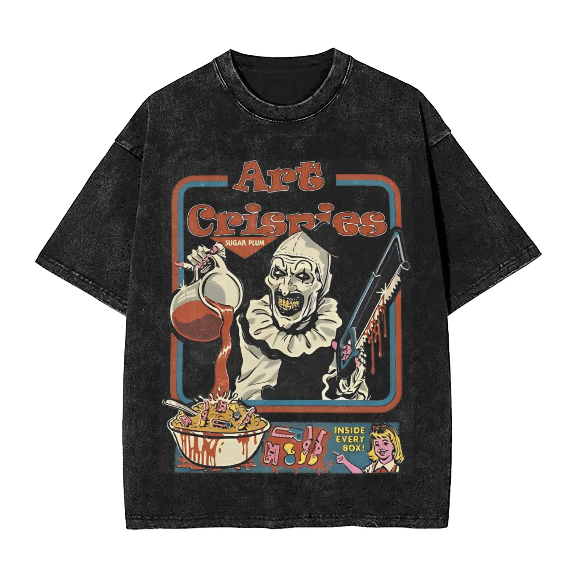 

Art Crispies Terrifier Clown T Shirt Hip Hop Washed Harajuku T-Shirts Movie Horror Men Women Tops Streetwear Printed Tops Tees