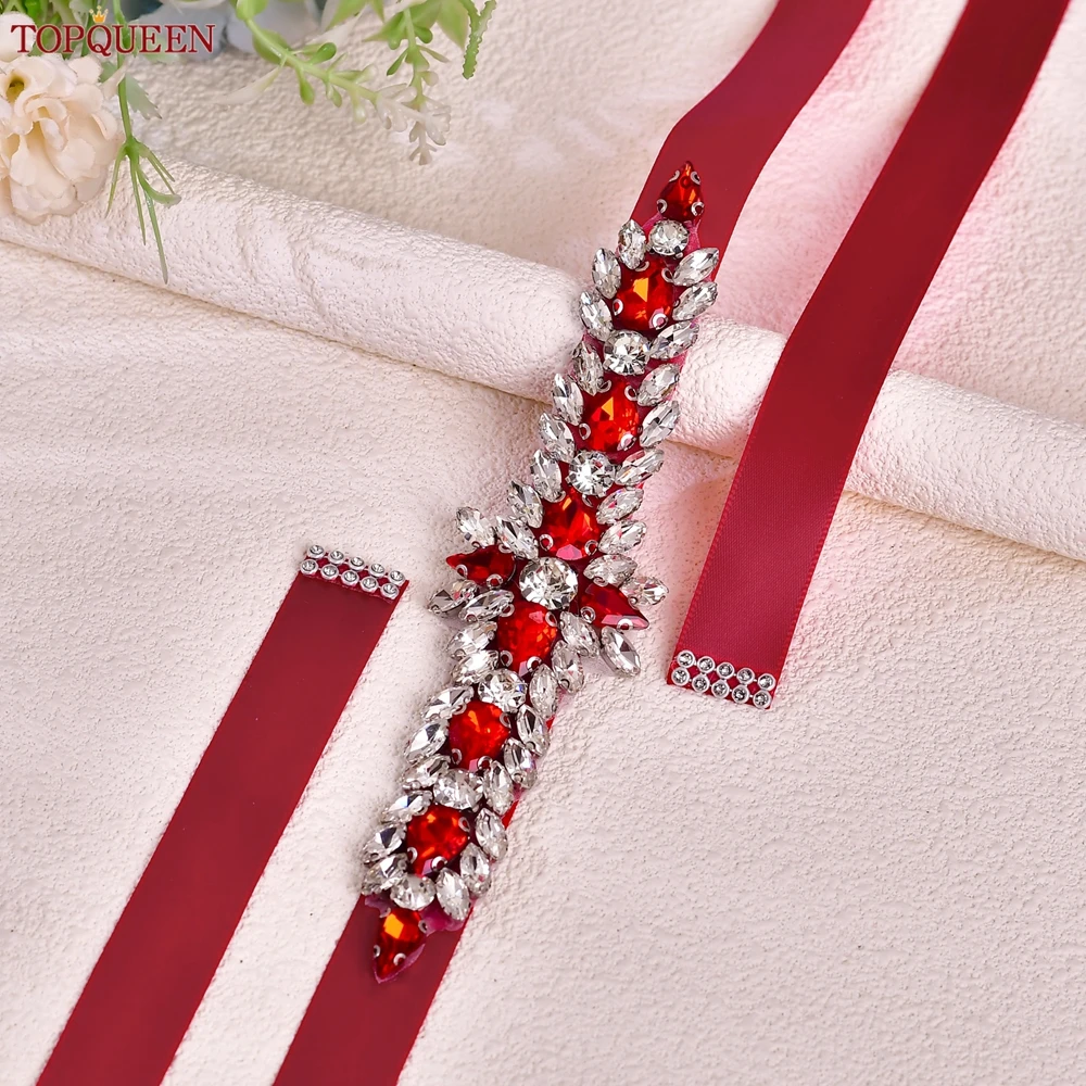 TOPCLS EEN Bourgogne Strass Patients Ceinture Réglable Taille Bijoux Costume De Noël Accessoires De Soirée Ceinture S191-Red