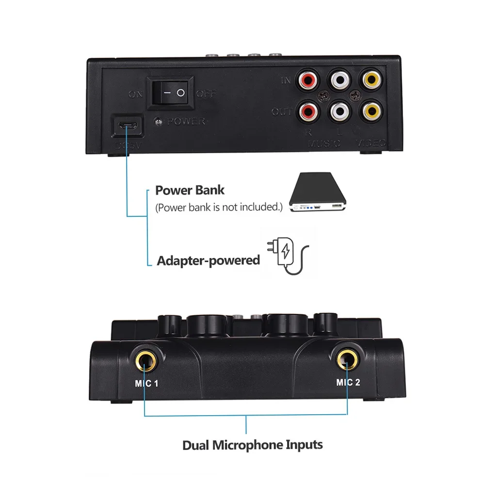 미니 가라오케 사운드 오디오 믹서 스테레오 에코 믹서 듀얼 마이크 입력 지원 BT 녹음 MP3 TV PC 스마트 폰 앰프