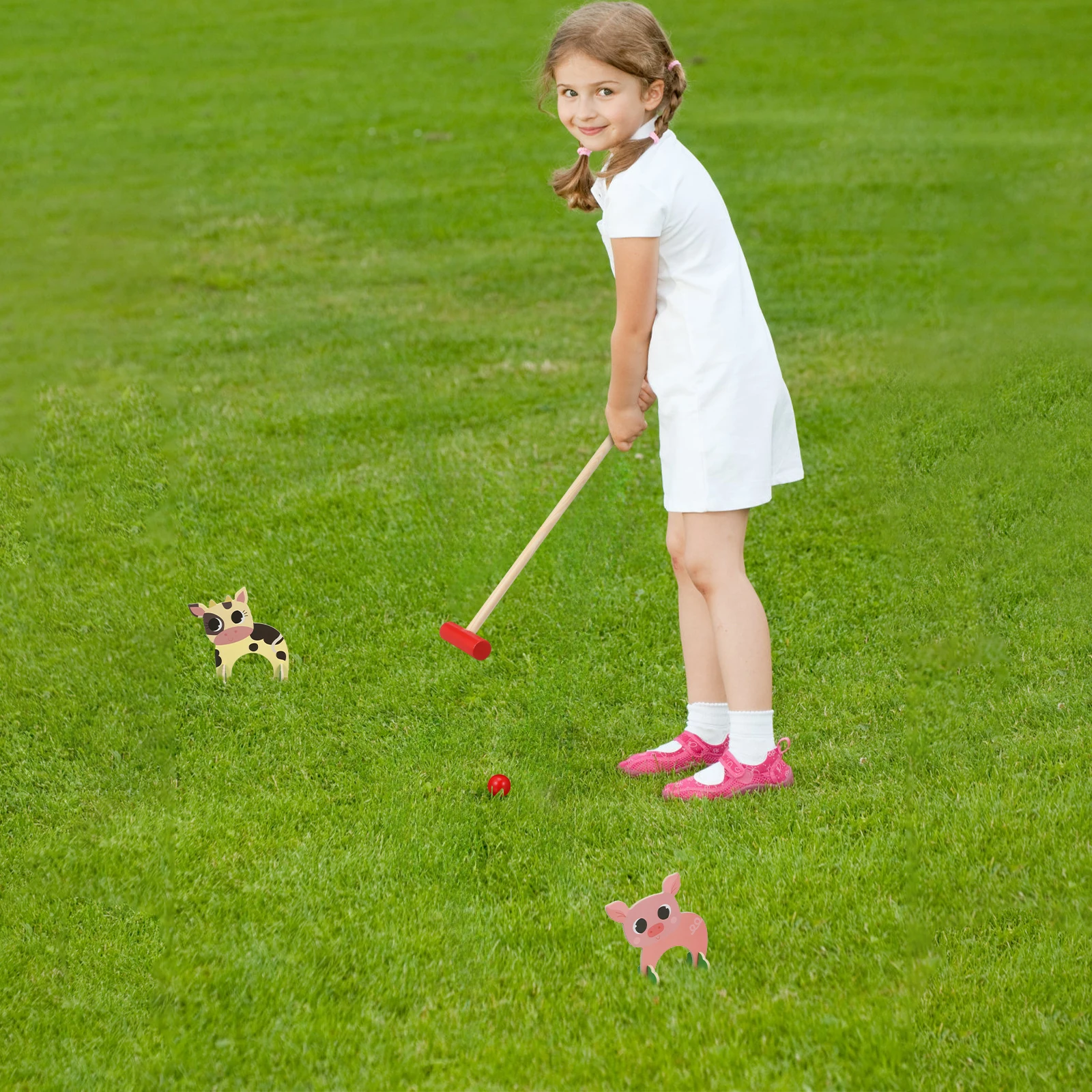 

1 Set Kids Animal Croquet Kit Wooden Mallet Ball For Children Indoor Outdoor Play Animal-Themed Croquet Set Mini Tabletop Kick