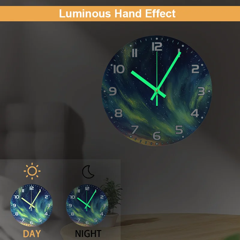 قطعة واحدة من ساعة الحائط الأكريليك المتوهجة في الظلام، نمط صائد الشمس بنفسك، موضوع أورورا الأخضر - 10 بوصات، مثالية للمنزل الحديث #4