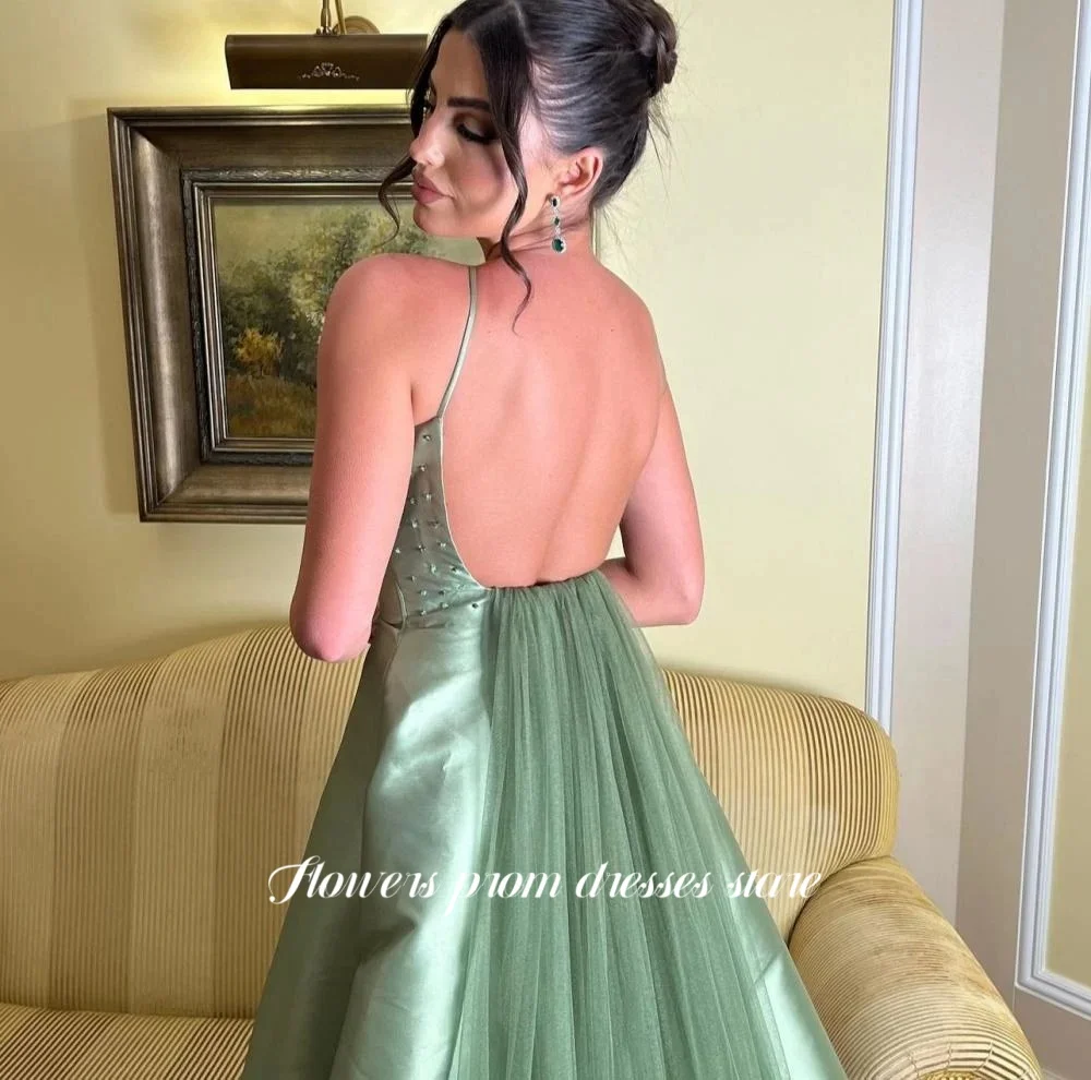 

Flowers A Line Party Dress Backless Evening Dresses Beaded Prom Dress Arabic Women vestido de fiesta فساتين مناسبة ر Customized