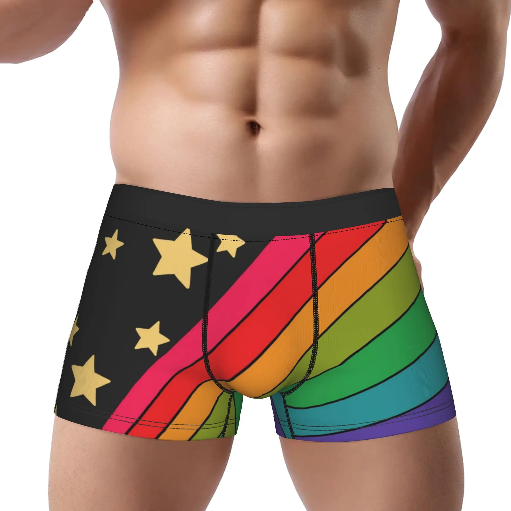 Rainbow Ray Golden Star Burst Wallpaper  Underpants Breathbale Panties Men's Underwear Ventilate Shorts Boxer Briefs