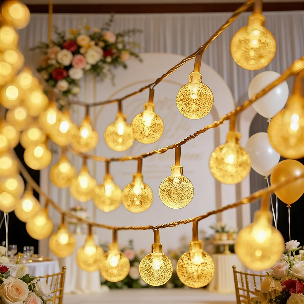 

Battery Operated LED Bubble Ball String Lights Indoor Wedding Fairy Lights Golden Glow for Holidays Party Room Home Decorations