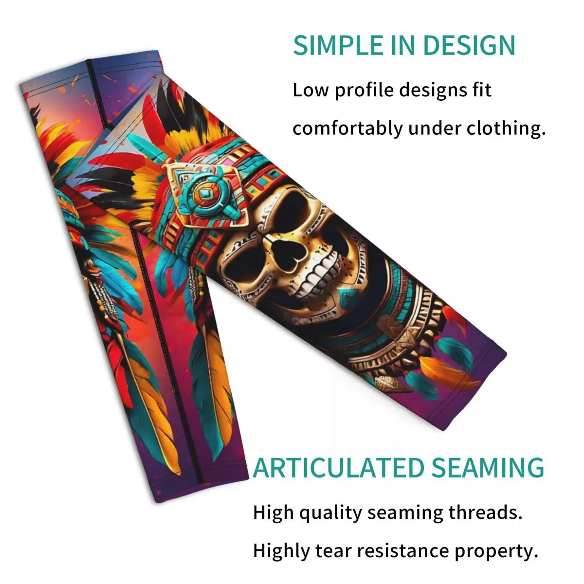 Aztec Skull7 أكمام أذرع تبريد خارجية من الشمس فوق البنفسجية غطاء حماية صيفي لركوب الدراجات وأكمام وشم