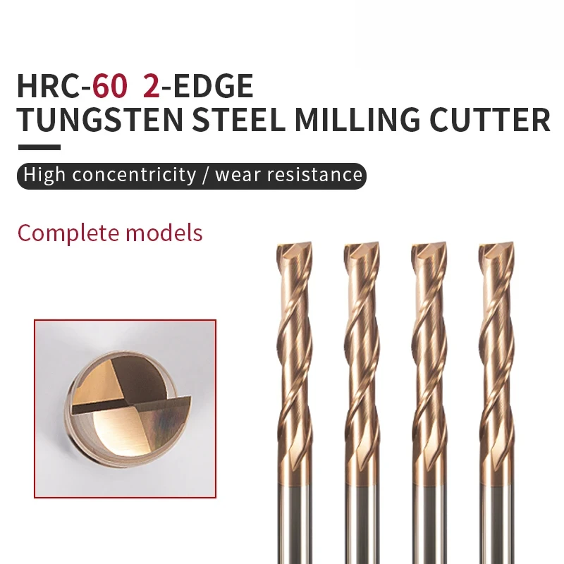 HRC60 2 Flutes End Mill 4mm 20mm Tungsten Steel Straight Shank Milling Cutter CNC Machines Tools Alloy Coating Carbide for Lathe