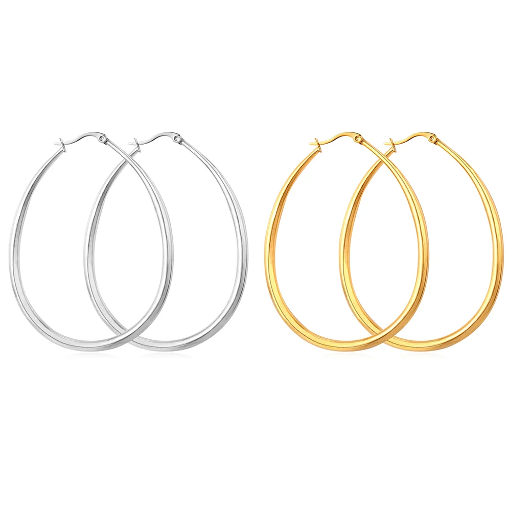 U7 Stainless Steel Chunky Big Waterdrop Hoop Earring for Woman 18k Gold Color Hollow Tear Drop Light Weight Simple Jewelry QC24