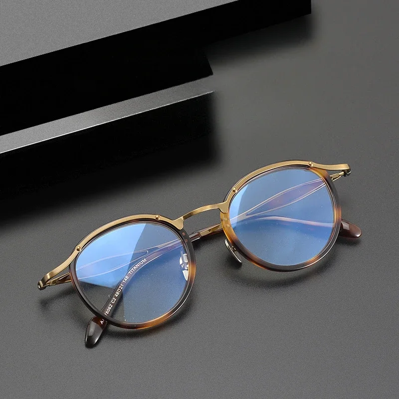 

Japanese Brand Eyewear Women Blue Blocking Oval Frame Men Titanium Acetate Retro Myopia Glasses Design Lightweight Frame Gafas