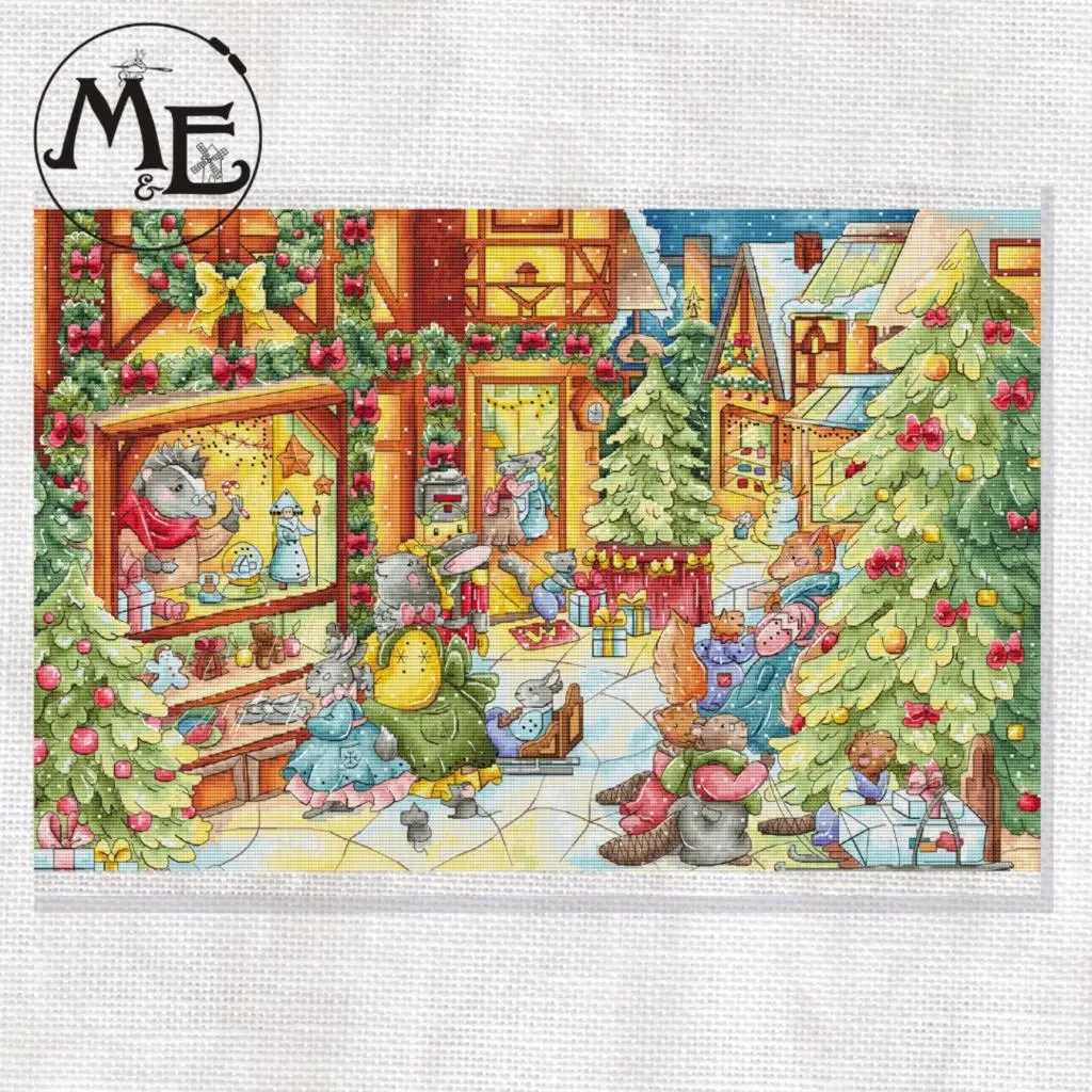 

Christmas Animal Town Cross Stitch, Ecological Cotton Thread Embroidery, Home Decoration, Hanging Painting Gift, 64-46