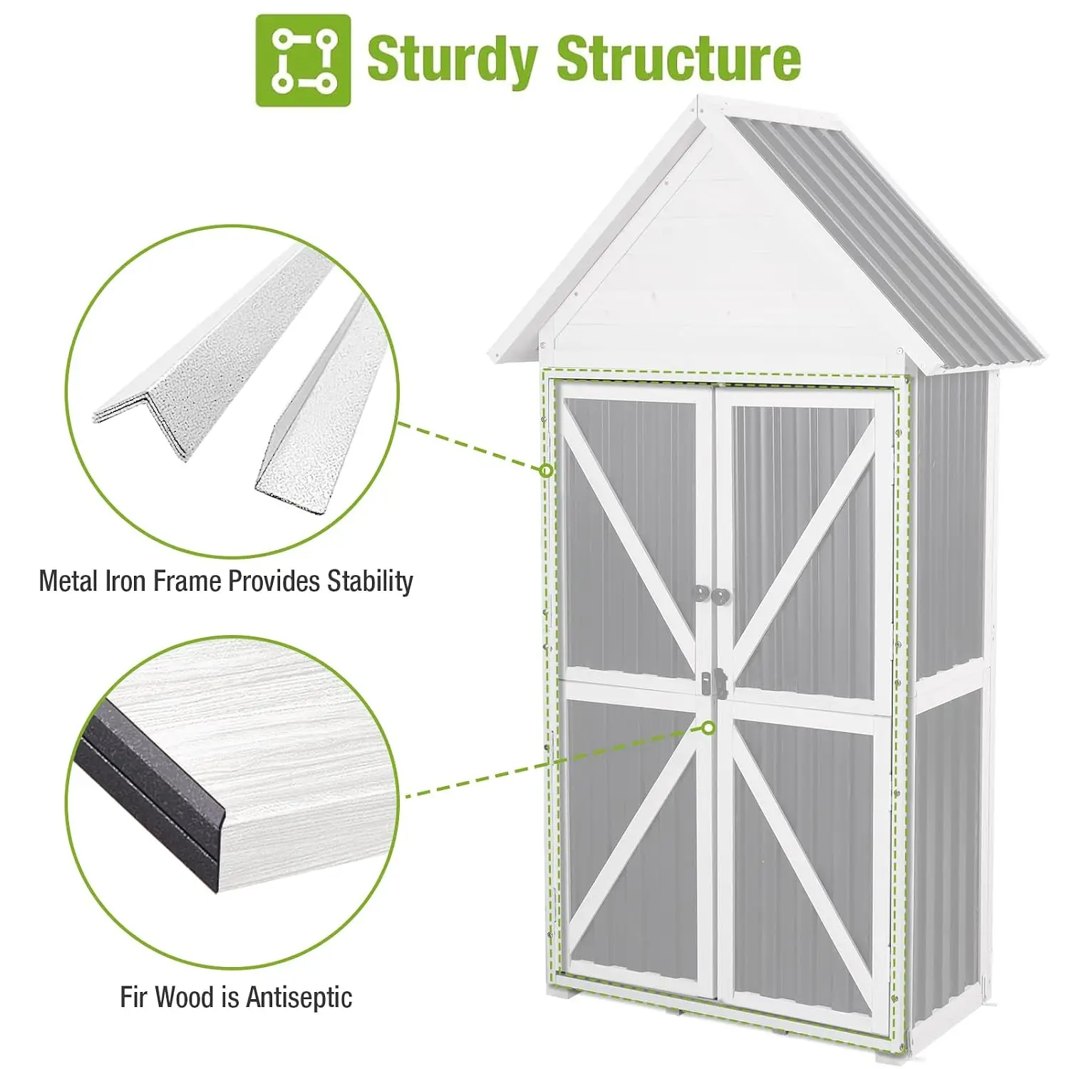 Outdoor Storage Shed Metal Frame Wooden Floor Adjustable Shelves Garden Backyard Patio 67.1