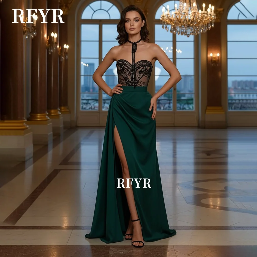 

RFYR Mermaid Evening Dress Sweetheart Lace Party Dress High Slit Celebrity Gala Dress for Women Customized