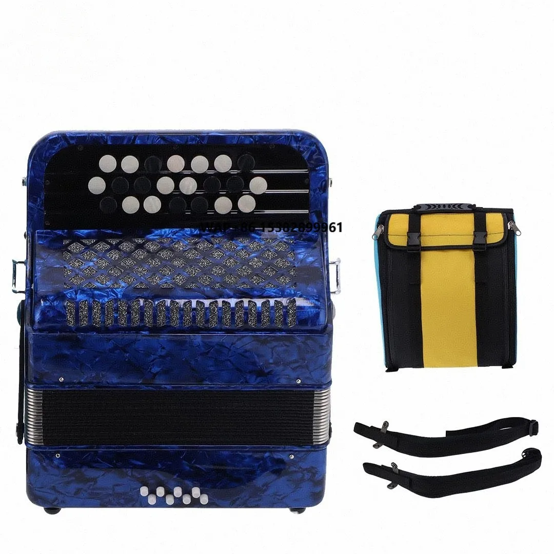 

OEM Professional 12-Bass 5-Register 22-Button Diatonic Wood & Celluloid Accordion with Black Matt Grill Portable Design