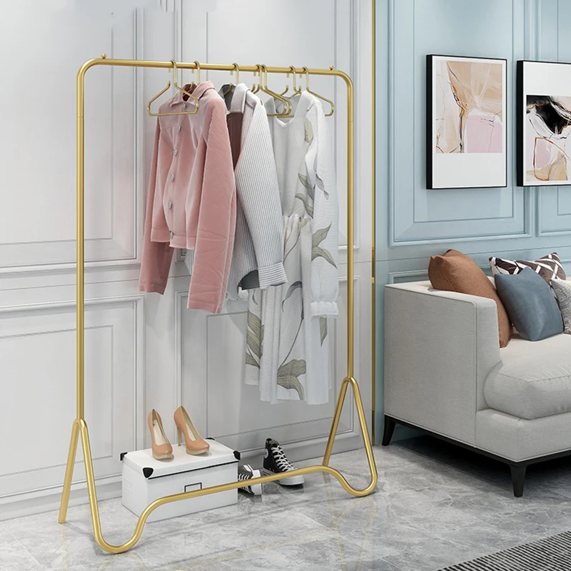 

Gold Bedroom Clothes Rack Detachable Balcony Minimalist Clothing Rack Stand Hanger Perchero De Pie Free Standing Hanger Shelves