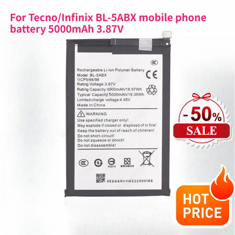 

Compatible with Tecno/Infinix BL-5ABX mobile phone battery 5000mAh 3.87V batteries