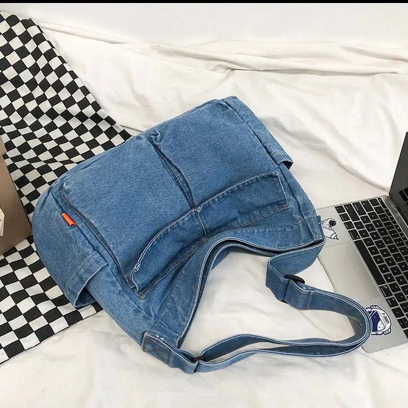 MEDIOW Preppy Style Messenger sacs pour femmes sacs à main et sacs à main de créateur de luxe 2023 nouveau en Denim plusieurs poches sac à bandoulière en tissu moyen haute qualité livraison gratuite L'expédition rapide