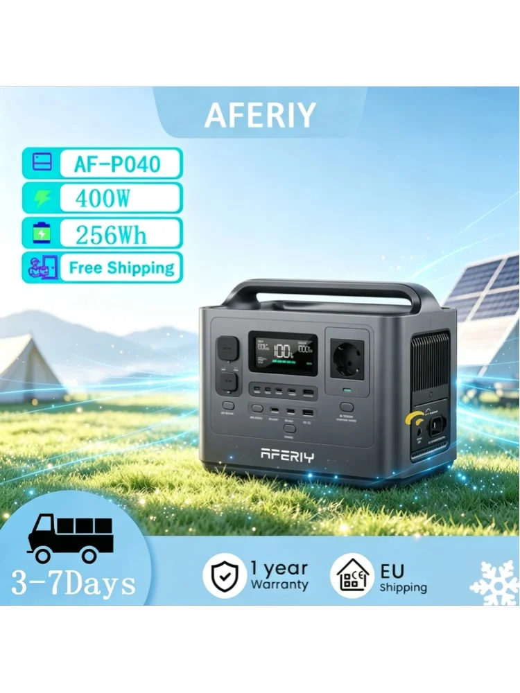 AFERIY AF-P040 Tragbare Powerstation: 400W/256Wh LiFePO4, 300W AC & 120W Solarladung für Camping/Wohnmobil/Notstromversorgung im Freien