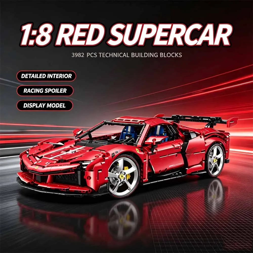 Technical 1:8 Metallic Red Laf Supercar Building Blocks MOC sports car Adult DIY Collectible Assembly Model Gift Adult 3982Pcs
