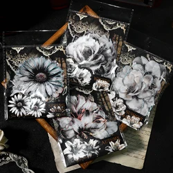 10pcs/pack Black White style Flowers Decor PET Stickers Collage Junk Journal DIY Scrapbook Self Adhesive Creative Craft Stickers