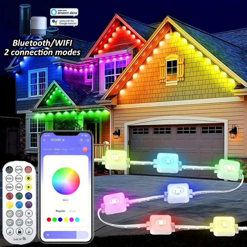 Smart RGBIC Outdoor Lights Permanent Outdoor Light Eaves Lights WIFI Work with Alexa Google Assistant for House Party Decor