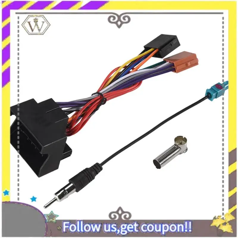 ABXV-Car Stereo Audio ISO Power Wiring Harness Cable For  207 307 407 For Citroen C2 C5 Radio Antenna Wire Adapter