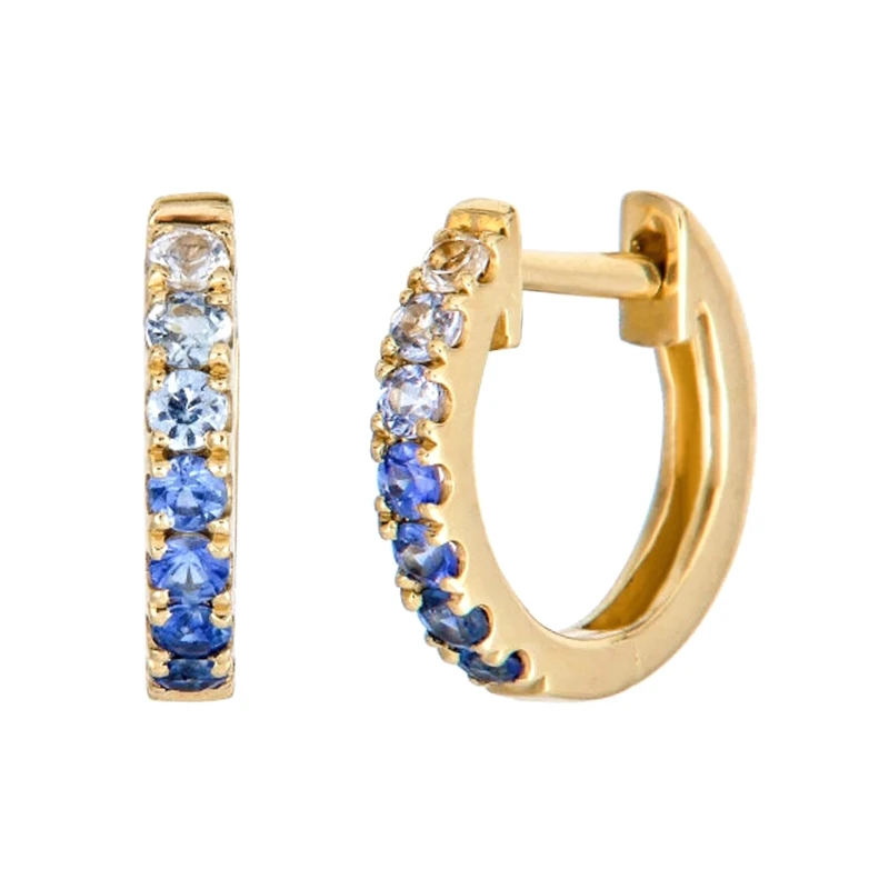 1pair Golden Hoop Earrings-Vertical Bar & Round Closure Design with Gradient Pink/Blue/Green Synthetic Cubic Zirconia