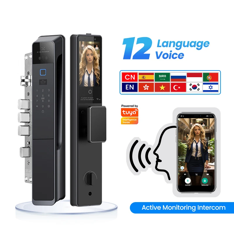 

Kadonio High Quality Aluminum Alloy Rfid Tuya 3d Face Recognition Palm Vein Automatic Biometric Smart Door Lock WiFi with Camera