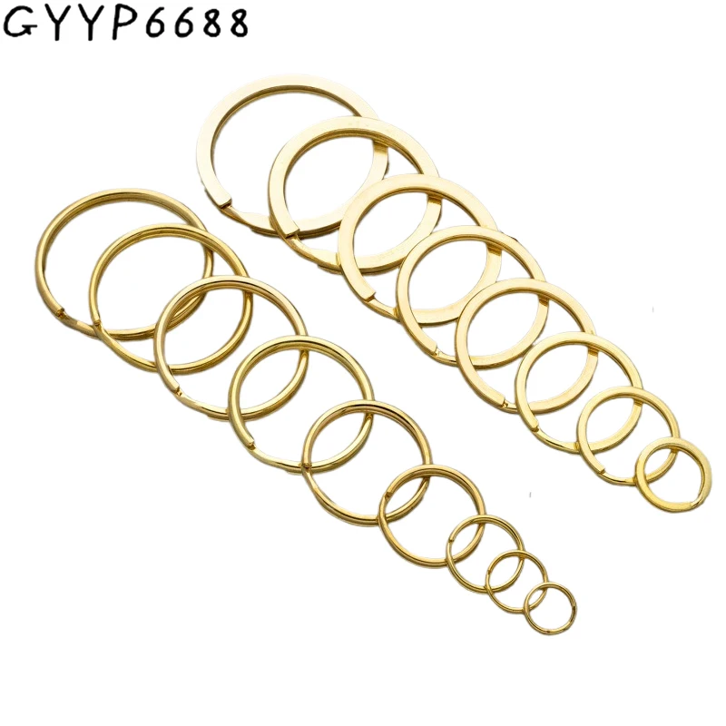 50/100PCS 10-38MM Solid Brass Split Round Rings Loop Flat Keyring For Bags Handbag Connector Keychain Keys Holder Accessories