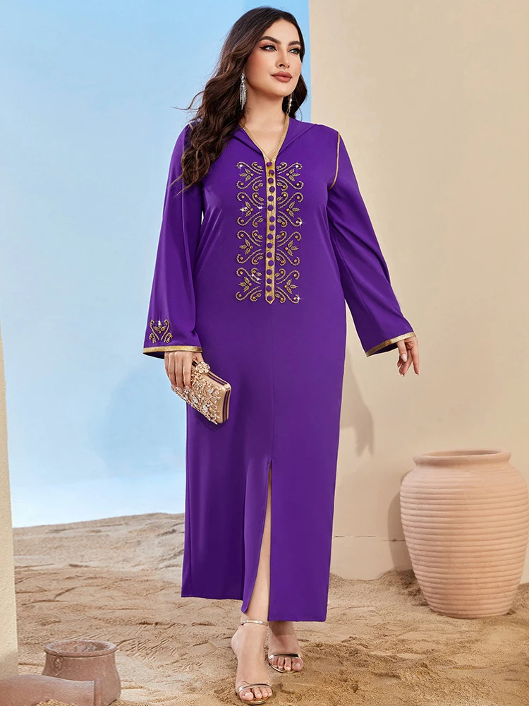 Imagem -04 - Vestido Longo com Capuz Beading Jalabiya para Mulheres Eid Ramadan Abaya Muçulmana Maxi Robe Caftan Marroquino Vestido de Festa 2023