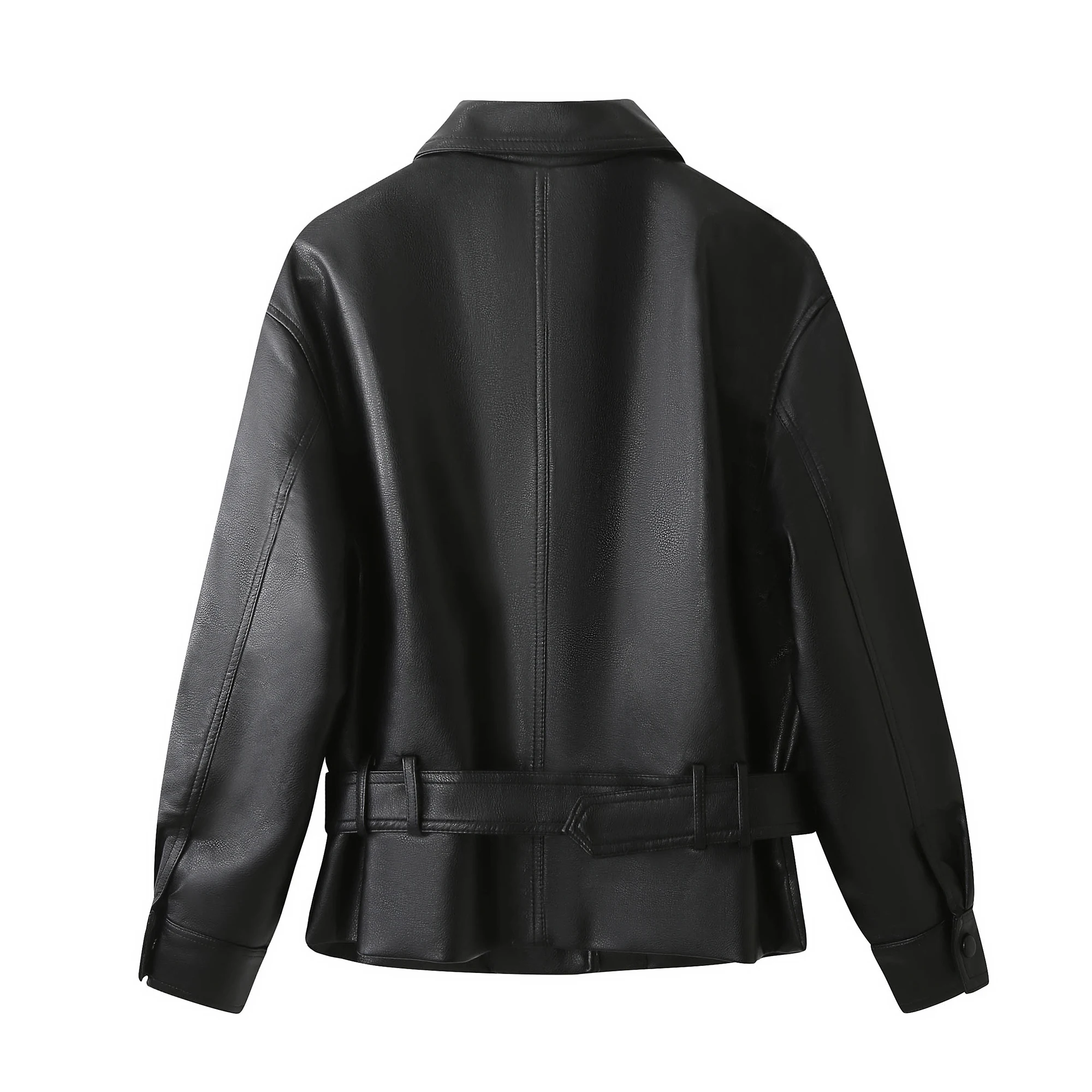 Ele PU-Leder Biker Jaet Damen Faion Abnehmen Single-Button Taille-Cinching Frühling Herbst Sli Top