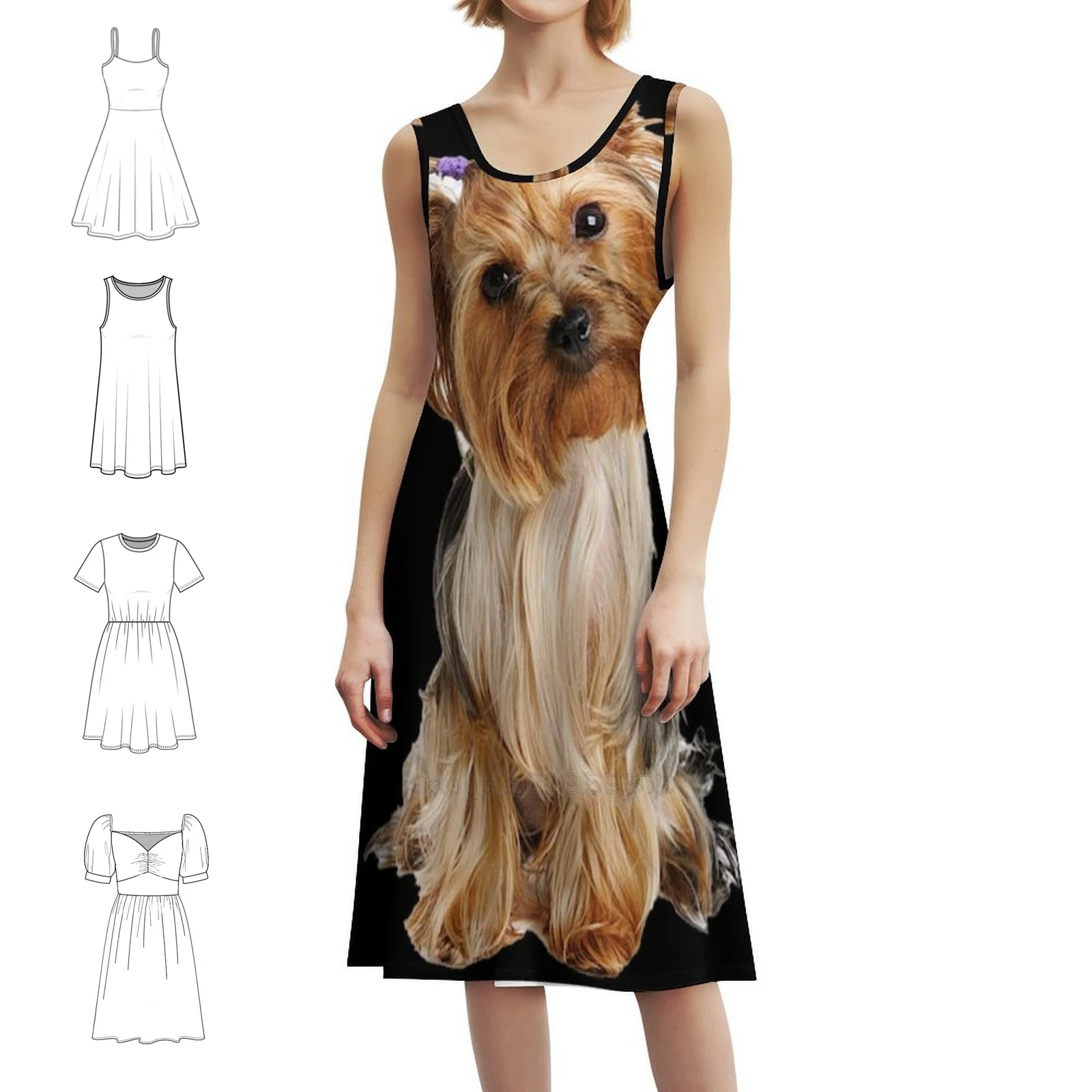 

Йоркширский терьер, собаки, домашние животные, собаки, милое богемное платье без рукавов для женщин, пляжные вечерние платья с принтом Йоркшитерьер
