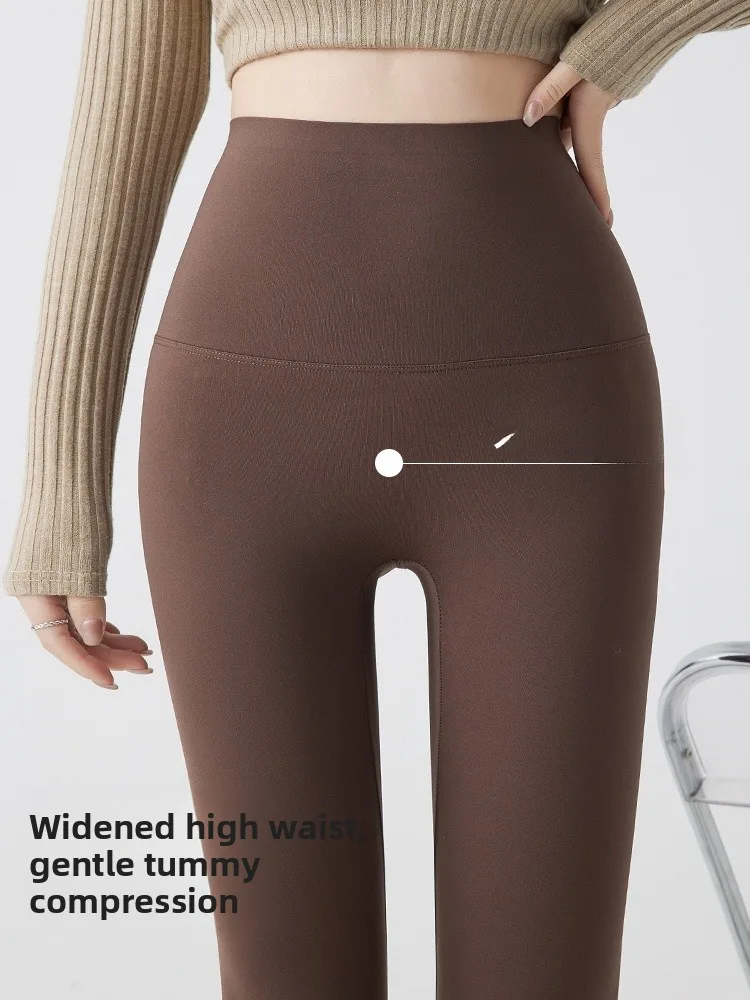 Pantalones de Yoga con forro de fibra de cintura alta para mujer, mallas deportivas cómodas sin pellizco para otoño, capa Base cálida