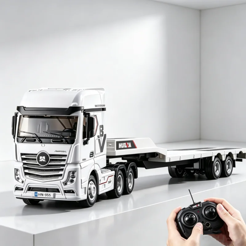 Huina 1/64 RC 12CH Flatbed Tractor Truck Slide-Tray Trailer Towing Remote Control Cars For Adults Kids Toys Boy Birthday Gifts