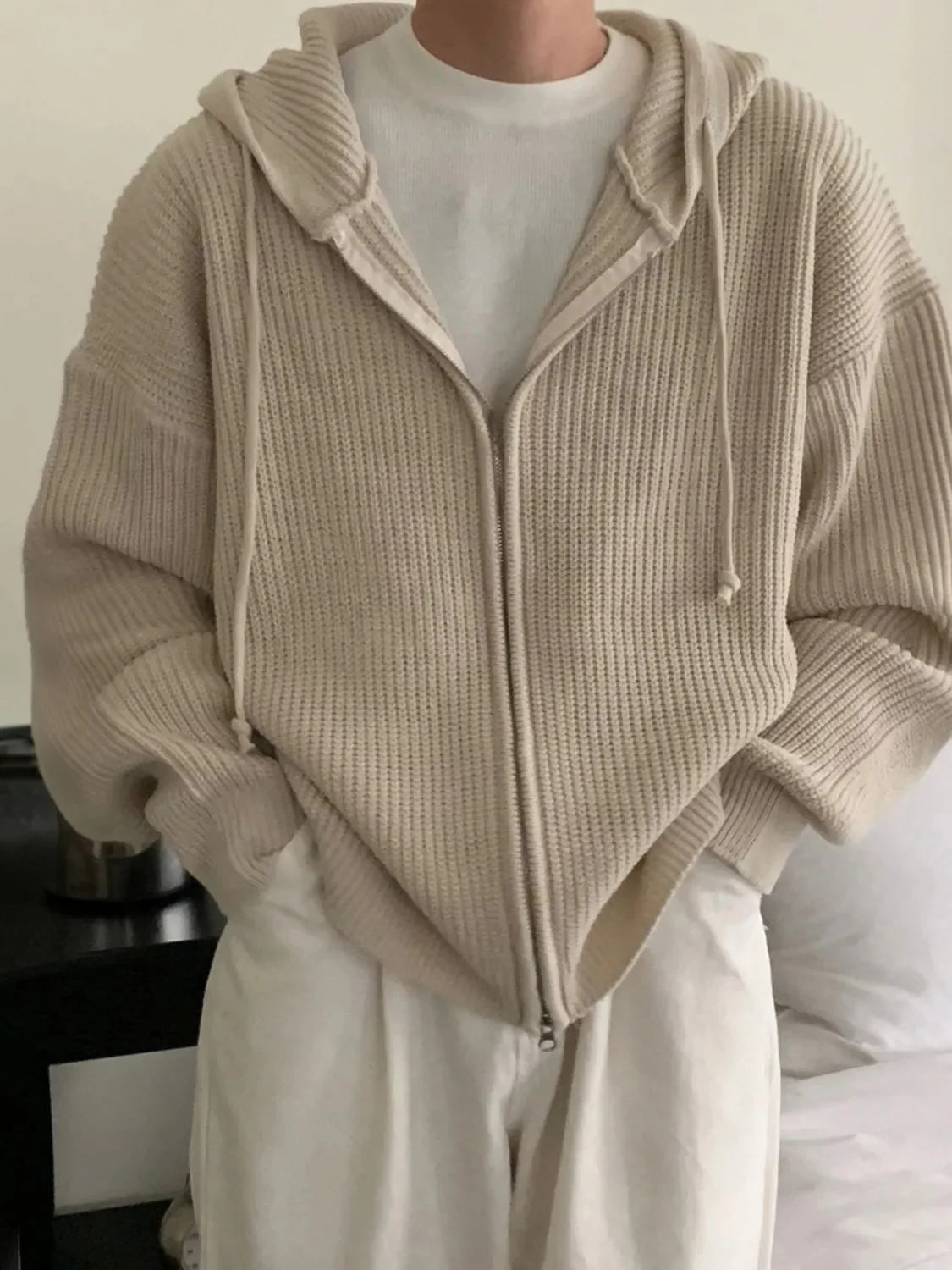 

Autumn New Men's Knitted Long Sve Sweater Casual Pure Color Zipper Hoodie Versatile Comfortable Breathable Faionable