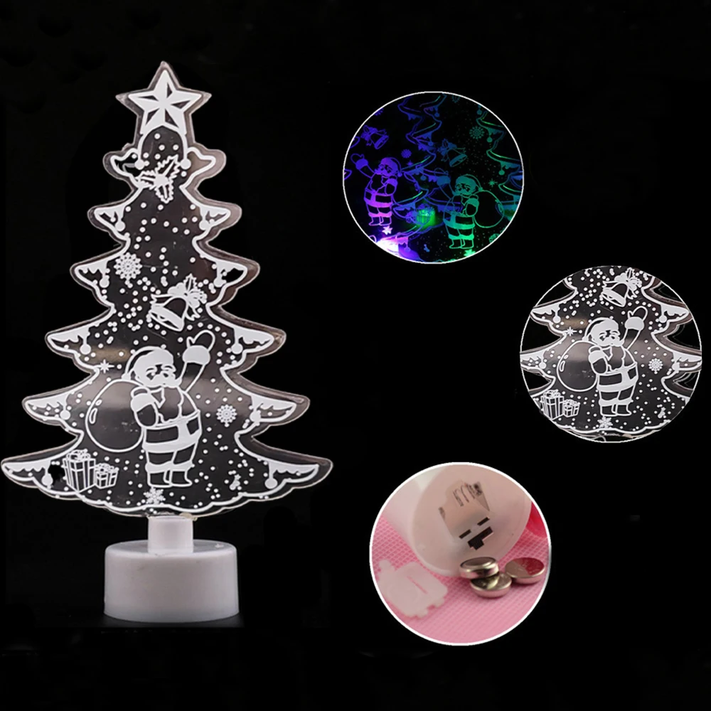 مجموعة زينة شجرة عيد الميلاد المضاءة من الأكريليك مكونة من 3 قطع، ضوء ليلي LED ملون لتزيين حفلات عيد الميلاد المنزلية