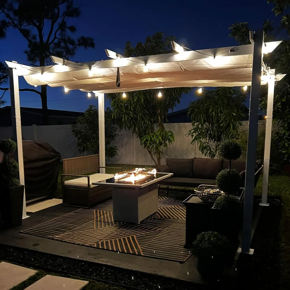 

Алюминиевая белая пергола для улицы 10 x 13 футов, сверхмощная выдвижная металлическая пергола для патио с двойным солнцезащитным козырьком