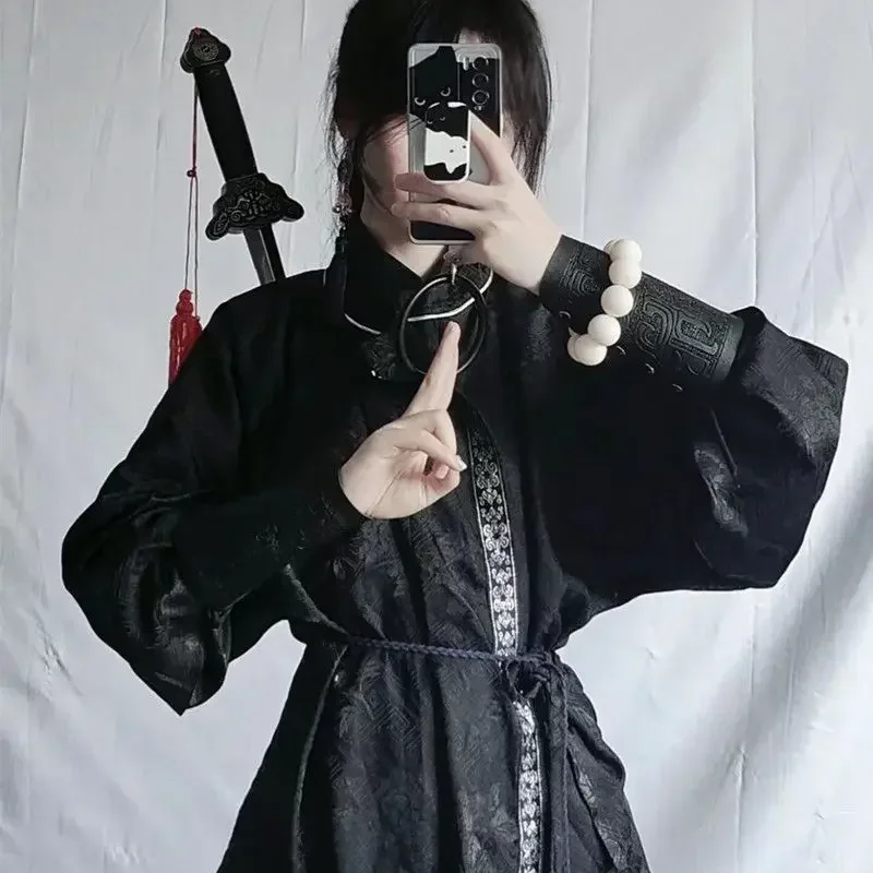 Conjunto de Hanfu diario para hombres, vestido chino Vintage, guapo, mejorado, negro, antiguo, Cosplay Oriental