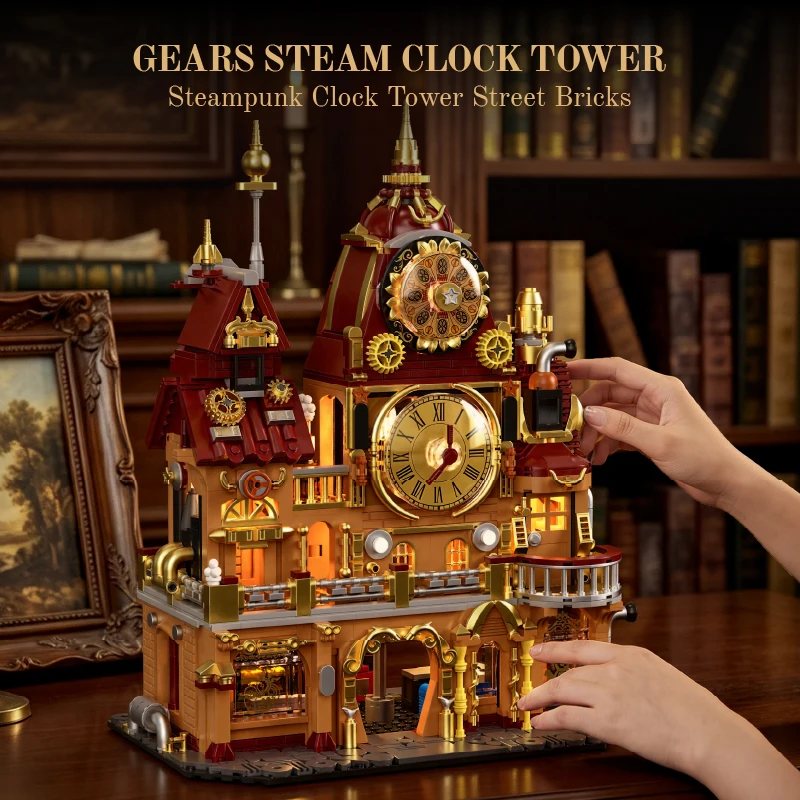 Creative Toy Building Blocks Gear Steam Clocktower Steampunk Clock Tower Intellectual Assembly Home Ornament Collectible Gift