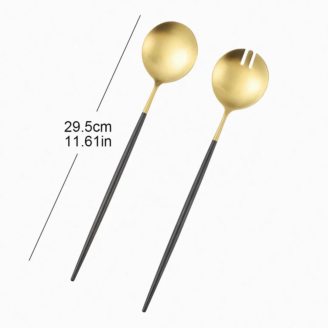 Black Gold Salad Distributing Dishes Cutlery Set Fork Spoon Set Dinnerware Kitchen Utensils Service Salad Tableware Dropshipping