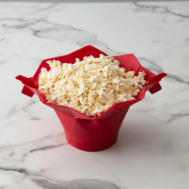 Red Foldable Silicone Popcorn Bowl Large Capacity High Temperature Resistance Microwave Popcorn Maker Reusable Popcorn Bowl