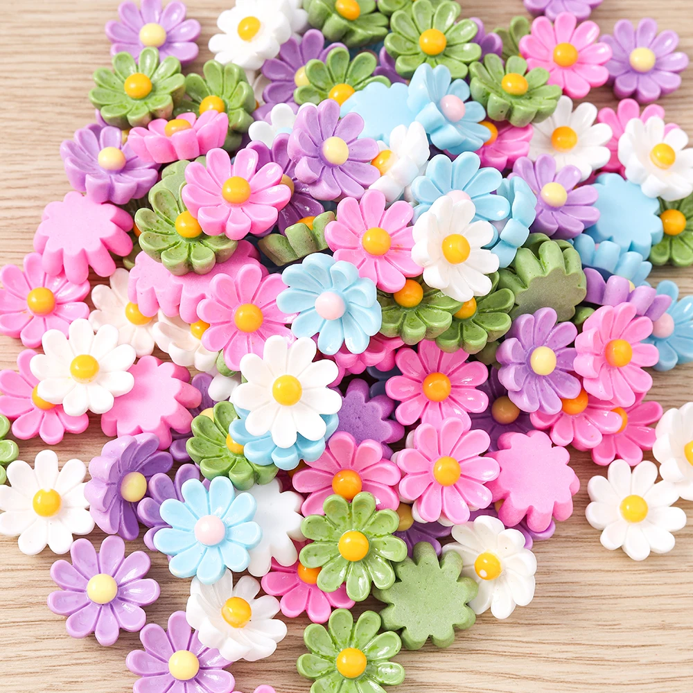 Tusember 15 Stück 19*22mm Niedliche Gänseblümchen-Anhänger aus Harz mit Flacher Rückseite für DIY Handyhüllen-Zubehör Frauen Mädchen Kinder Spielzeug – Detail 4